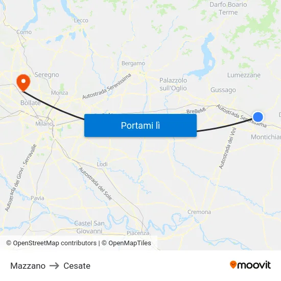 Mazzano to Cesate map
