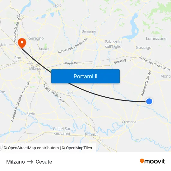 Milzano to Cesate map