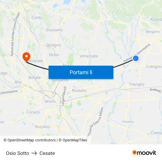 Osio Sotto to Cesate map