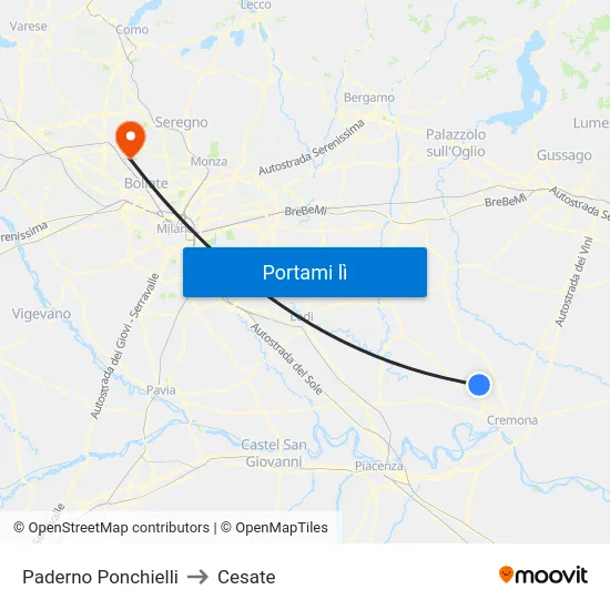 Paderno Ponchielli to Cesate map