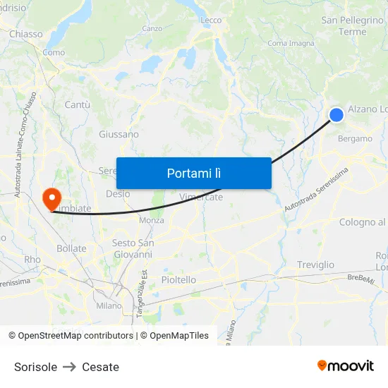 Sorisole to Cesate map