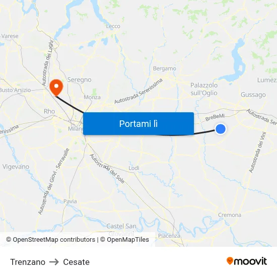 Trenzano to Cesate map