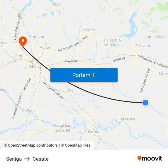 Seniga to Cesate map