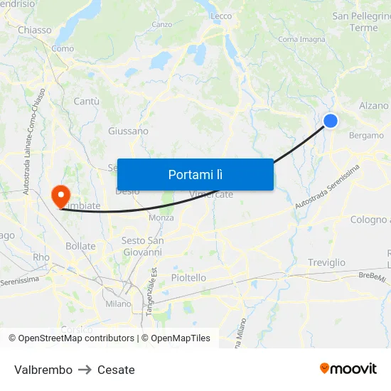 Valbrembo to Cesate map