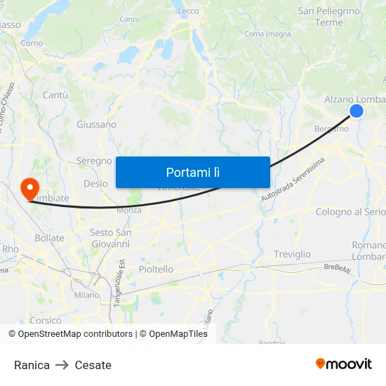 Ranica to Cesate map