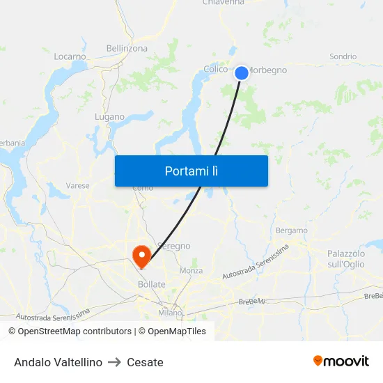 Andalo Valtellino to Cesate map