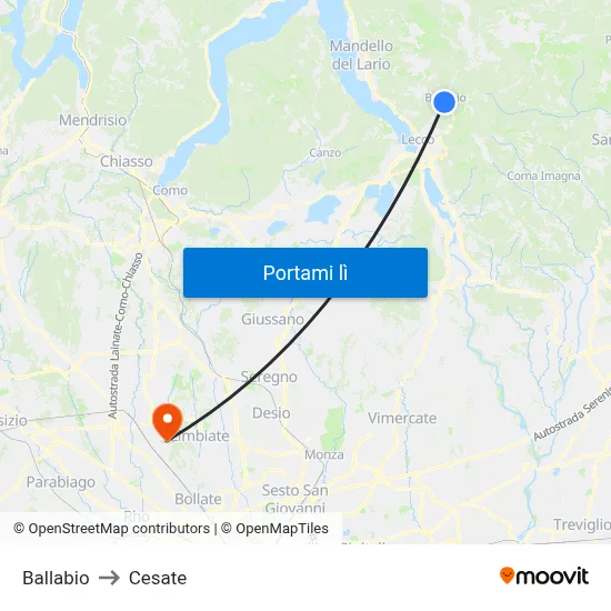 Ballabio to Cesate map