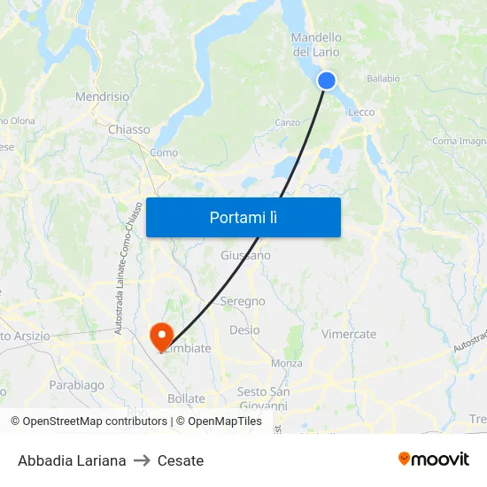 Abbadia Lariana to Cesate map