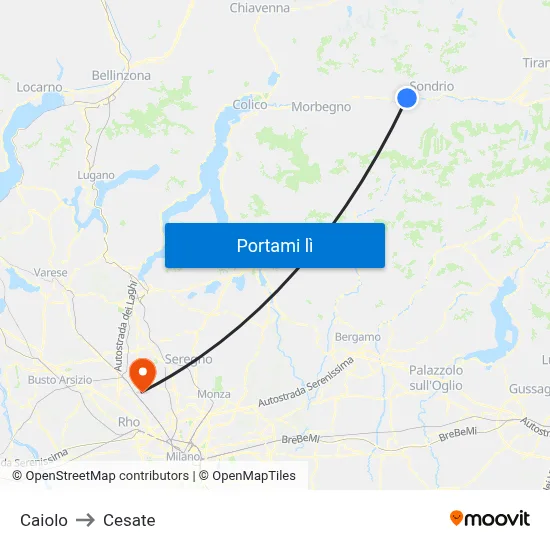 Caiolo to Cesate map