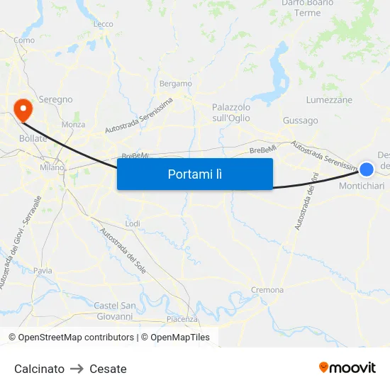 Calcinato to Cesate map