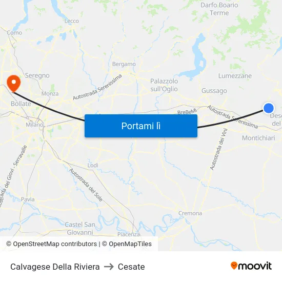 Calvagese Della Riviera to Cesate map