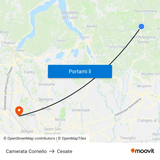 Camerata Cornello to Cesate map