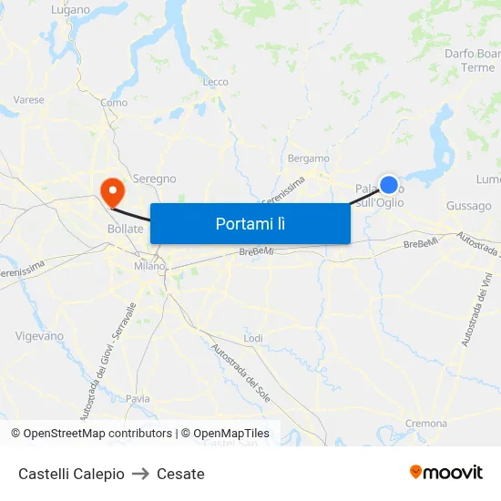 Castelli Calepio to Cesate map
