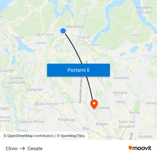 Clivio to Cesate map