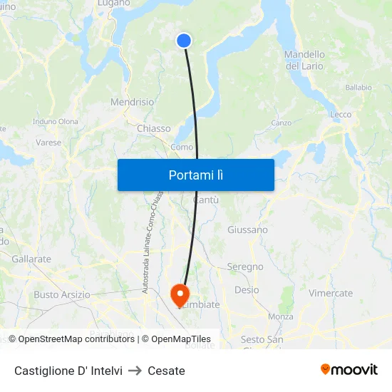Castiglione D' Intelvi to Cesate map