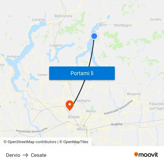Dervio to Cesate map