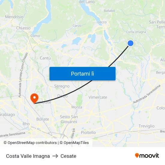 Costa Valle Imagna to Cesate map