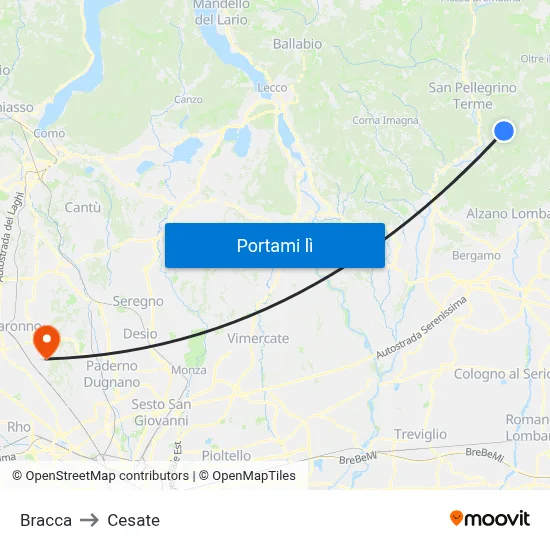 Bracca to Cesate map