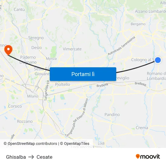 Ghisalba to Cesate map