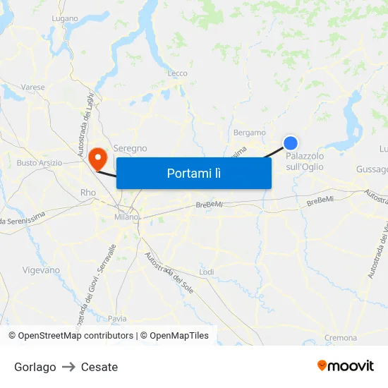 Gorlago to Cesate map