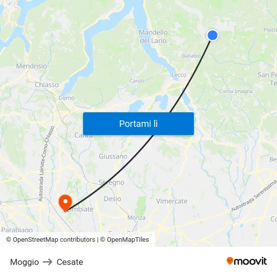 Moggio to Cesate map