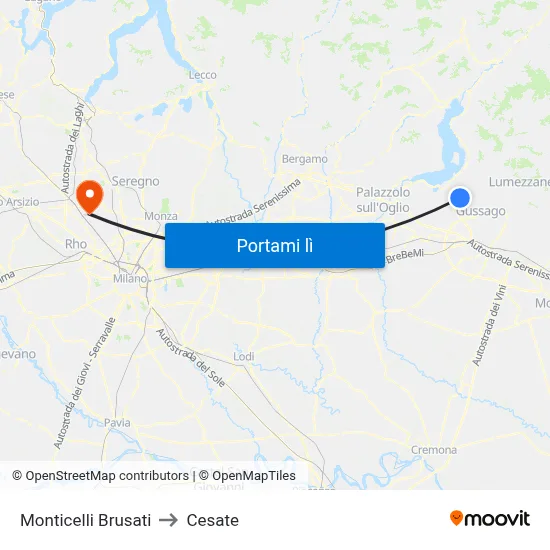 Monticelli Brusati to Cesate map