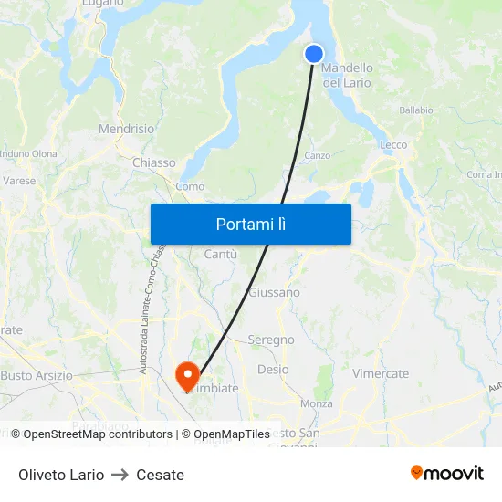 Oliveto Lario to Cesate map