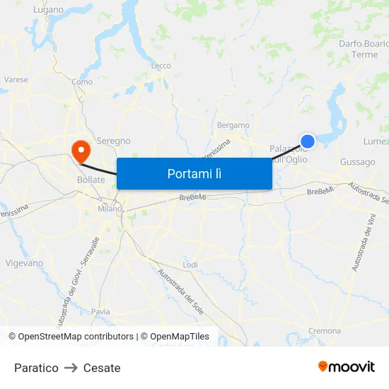 Paratico to Cesate map