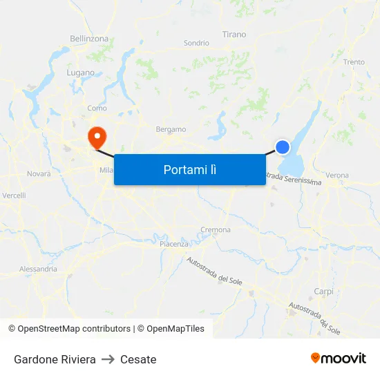 Gardone Riviera to Cesate map