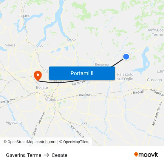 Gaverina Terme to Cesate map