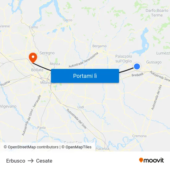 Erbusco to Cesate map