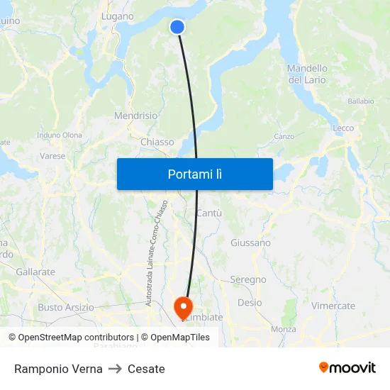 Ramponio Verna to Cesate map
