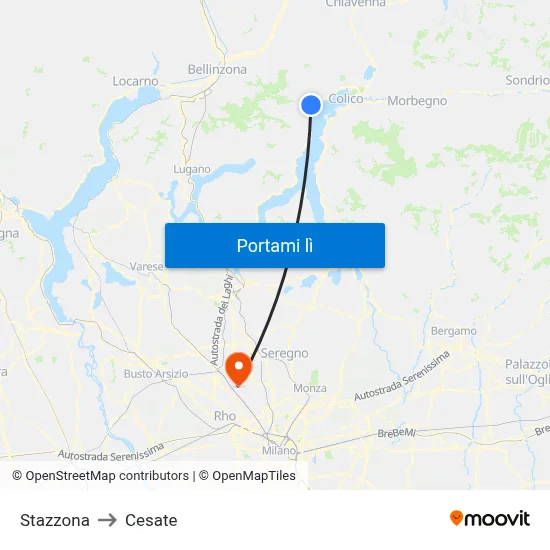 Stazzona to Cesate map