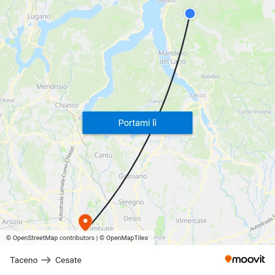 Taceno to Cesate map