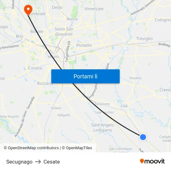 Secugnago to Cesate map