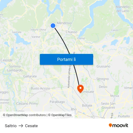 Saltrio to Cesate map