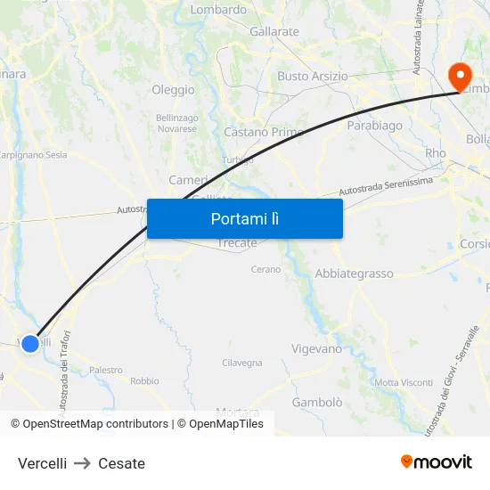 Vercelli to Cesate map