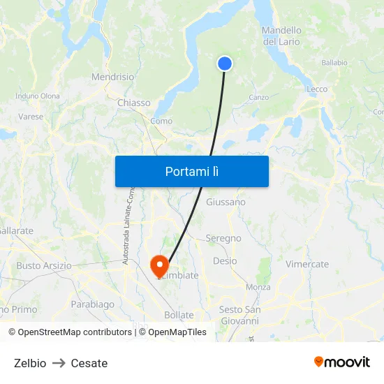 Zelbio to Cesate map