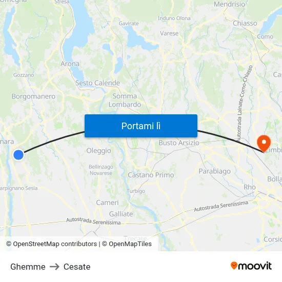 Ghemme to Cesate map