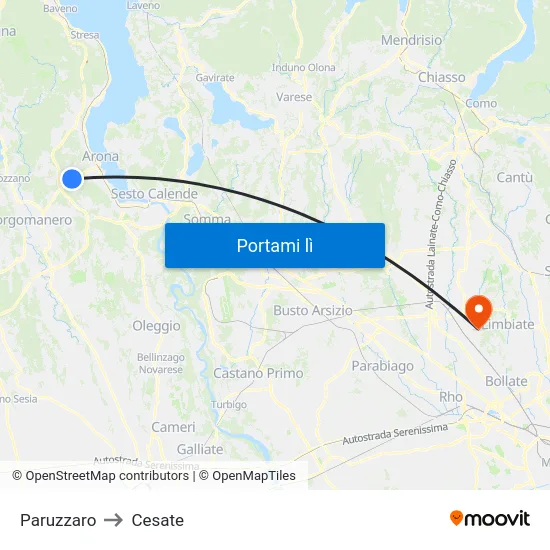 Paruzzaro to Cesate map