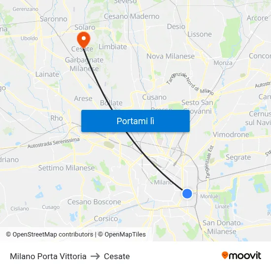 Milano Porta Vittoria to Cesate map