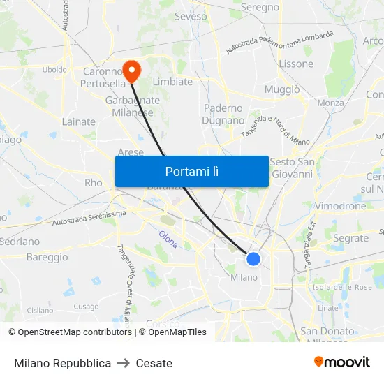 Milano Repubblica to Cesate map