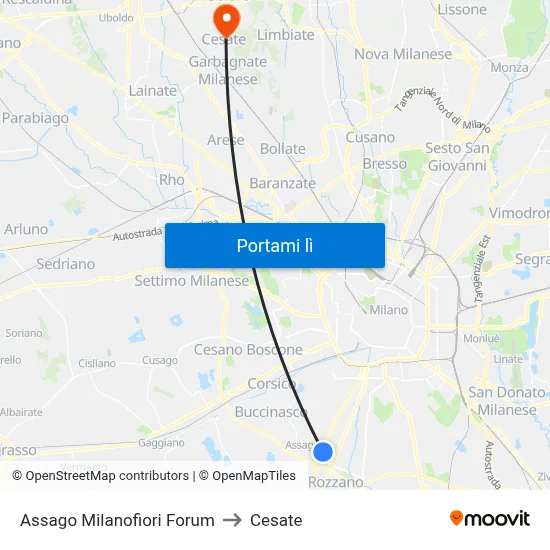 Assago Milanofiori Forum to Cesate map