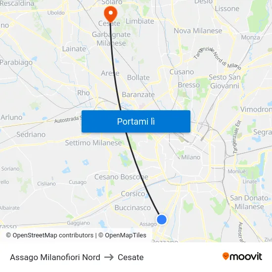 Assago Milanofiori Nord to Cesate map