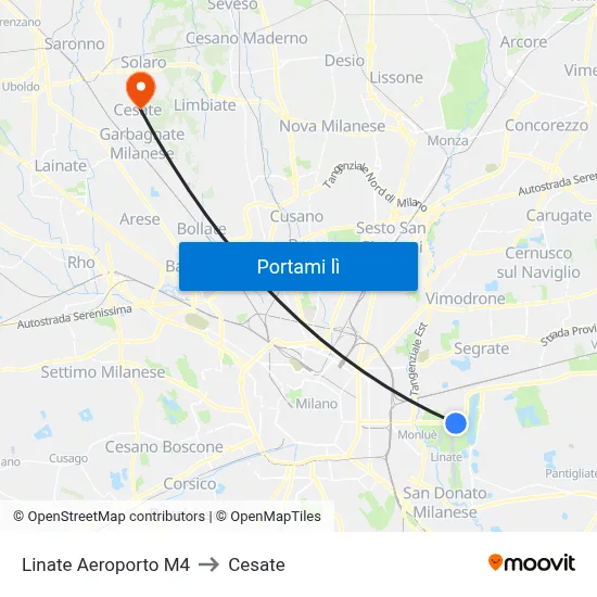 Linate Aeroporto M4 to Cesate map
