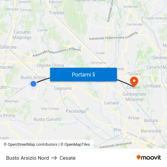 Busto Arsizio Nord to Cesate map