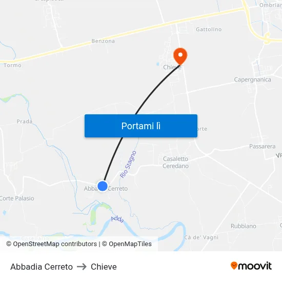 Abbadia Cerreto to Chieve map