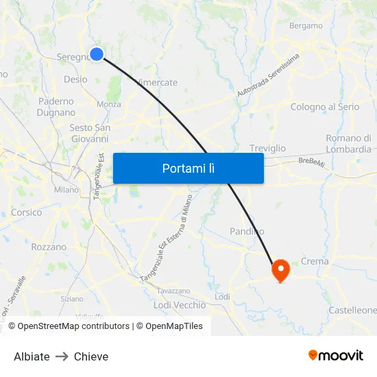 Albiate to Chieve map