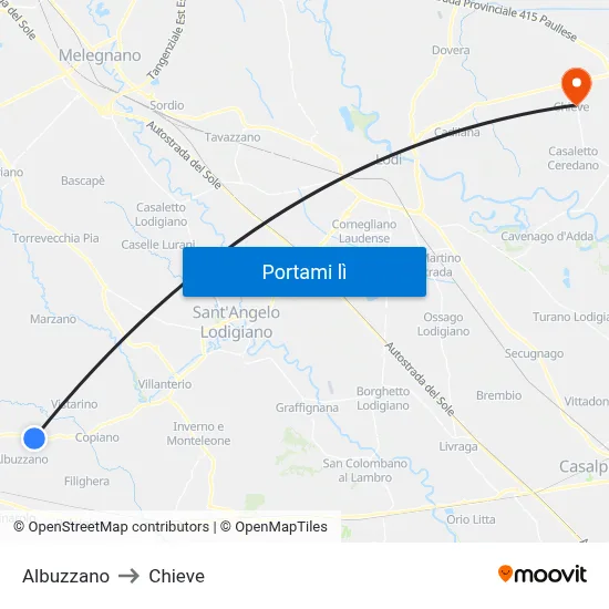 Albuzzano to Chieve map