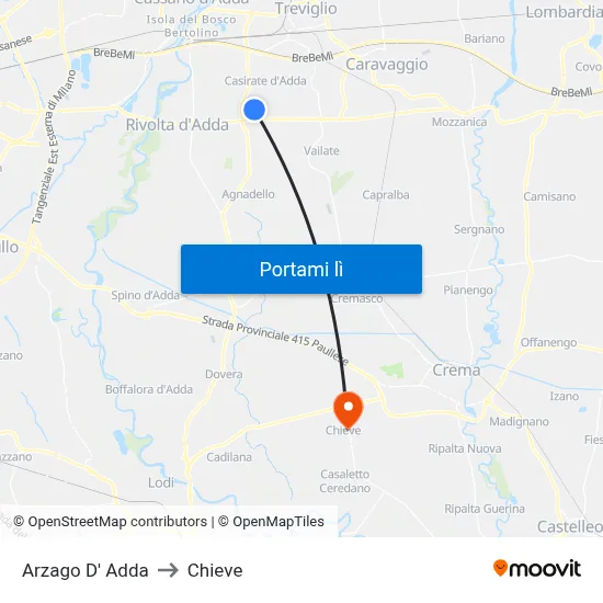 Arzago D' Adda to Chieve map